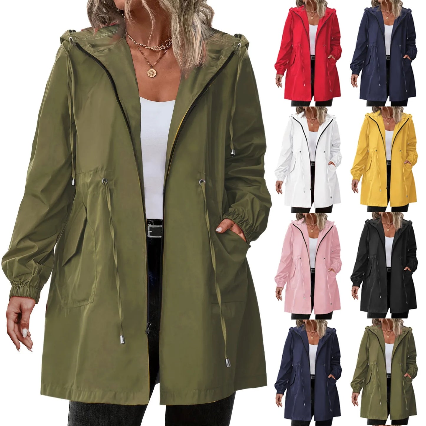 Women’s Hooded Trench Coat - Long Sleeve Mid-Length Windbreaker for Spring & Autumn