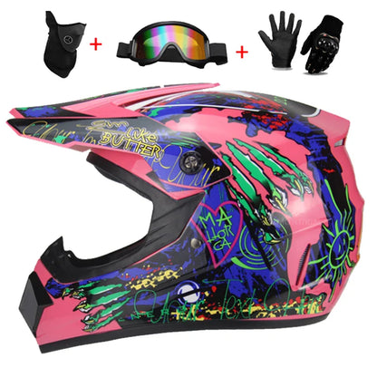 Youth & Kids Motorcycle Full Helmet - Children’s Motocross Casco Moto, Off-Road Protective Helmet with Goggles & Gloves