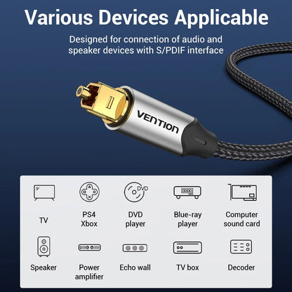 Vention Digital Optical Audio Cable – Toslink SPDIF Coaxial, 1m/2m for Amplifiers, Blu-ray, Xbox 360, PS4, Soundbar, Fiber Cable