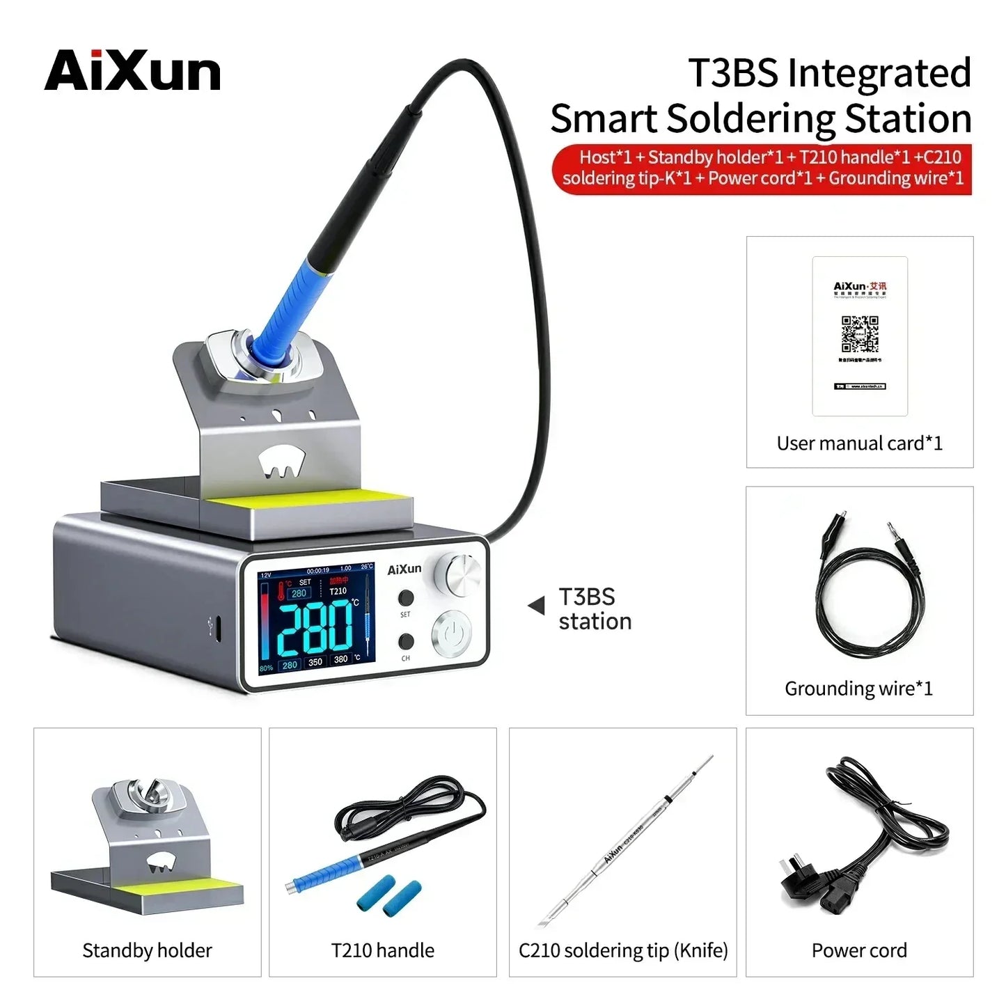 AIXUN T3A/T3B Intelligent Soldering Station – Rework Station for PCB & BGA Soldering with T115/T210/T245/T12 Tools