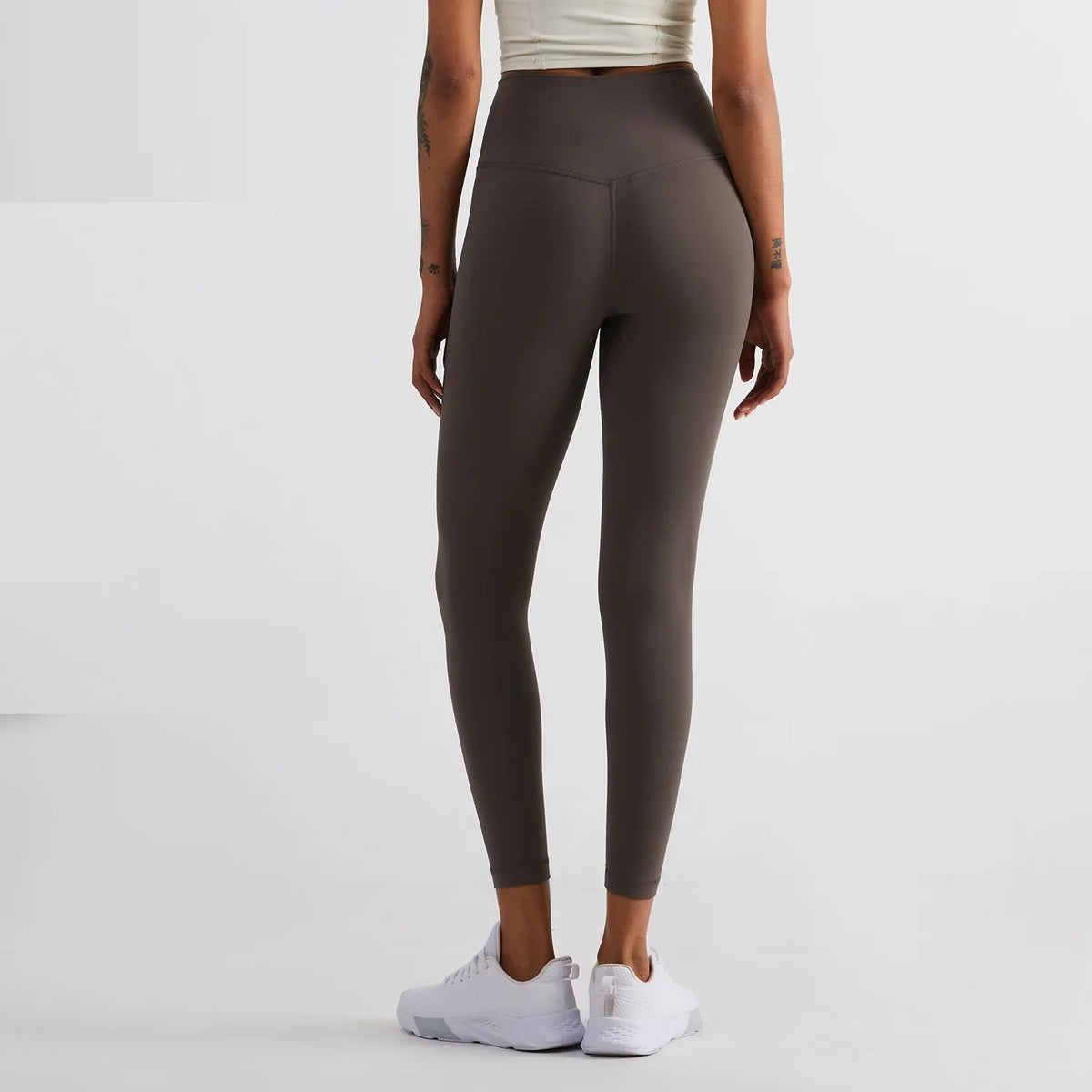 High Waist Women's Yoga Leggings - Solid Color Cropped Gym & Training Pants with Back Pocket