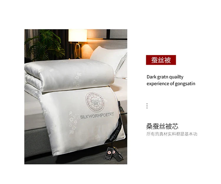 100% Mulberry Silk Handmade Comforter – Winter Warmth, Spring & Autumn Blanket, Thickened Single/Double Quilt for Home & Hotel