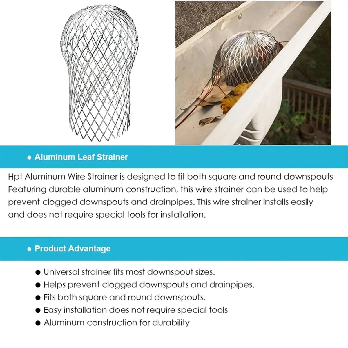 3-Inch Expand Aluminum Rain Gutter Filters - Strainer Stops Blockage from Leaves and Debris - Drain Net Cover for Roof Guard