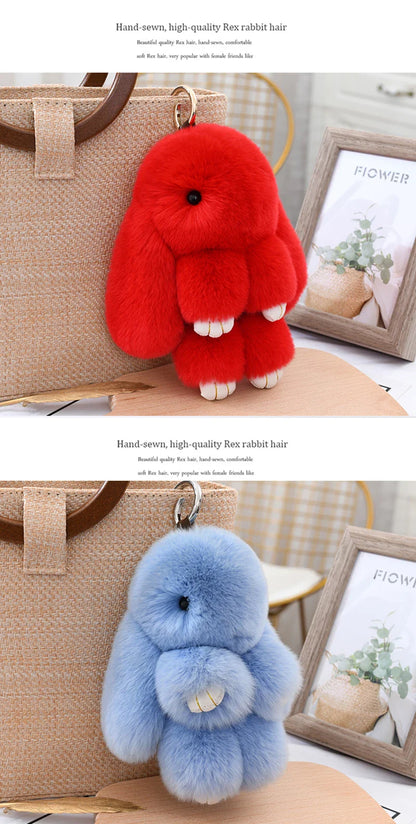100% Natural Rex Rabbit Fur Keychain – Fluffy Bunny Bag Charm, Doll Toy & Lovely Pendant