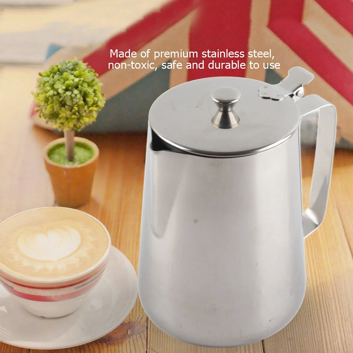 Stainless Steel Coffee Mug & Milk Frothing Pitcher with Lid – Latte Art Barista Cup for Coffee & Milk Drinks