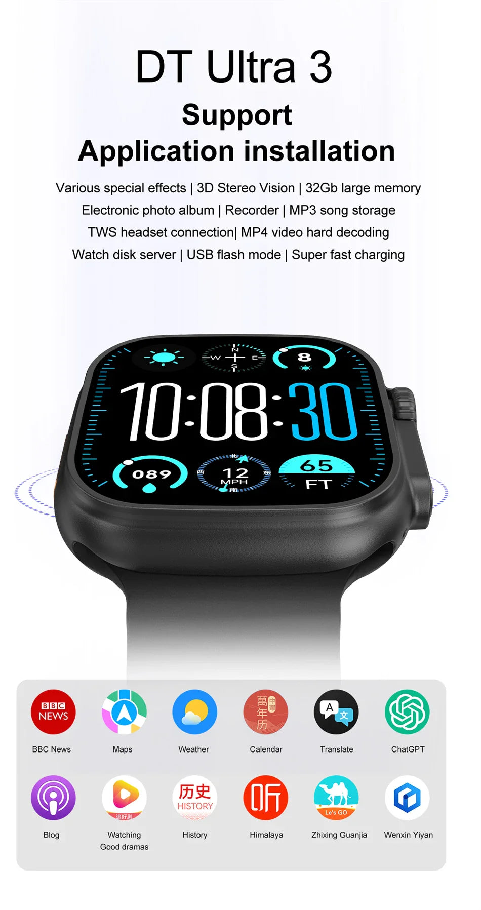 2025 DT Ultra 3 Pro Smartwatch – NFC, Bluetooth Call, Music & Video, Waterproof for Android & iOS, 32GB