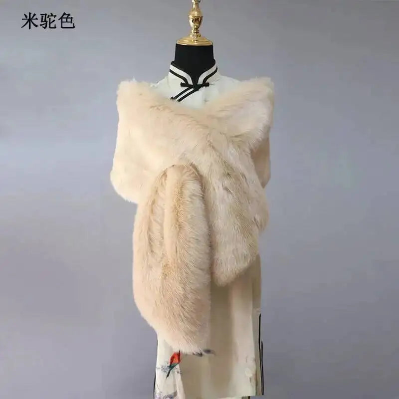 32-Color Luxury Faux Fox Fur Shawl – Women’s Plush Winter Scarf, Wrap & Cape for Wedding & Coat