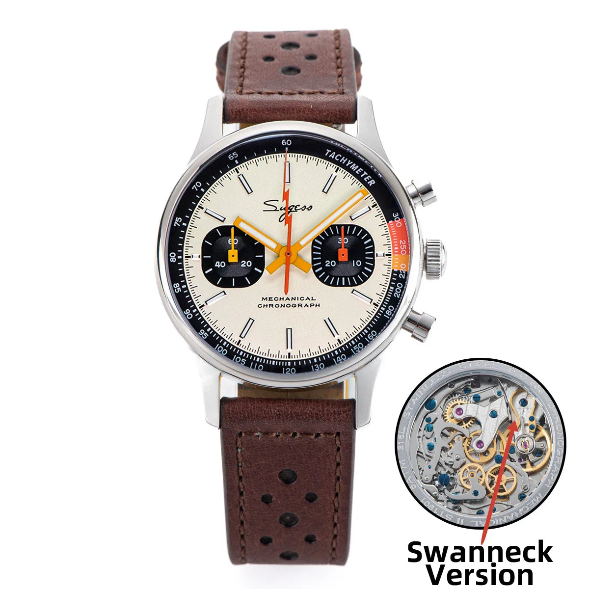 Sugess Men's Chronograph Mechanical Watch – Seagull ST19 Swan Neck Movement with Sapphire Crystal Racing V2