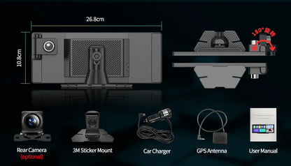 11.3" Imagebon H50 Dash Cam — 4K, 3-Channel, ADAS, Wireless CarPlay & Android Auto, Time-Lapse & 24H Parking Monitor Black Box