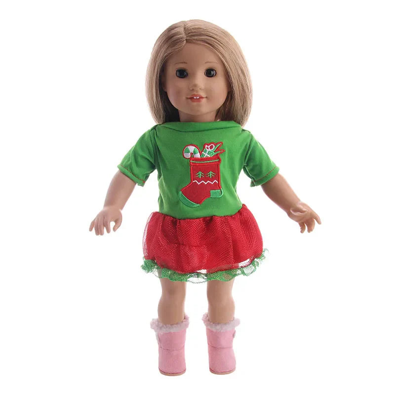 Pop Doll Christmas Outfit — Dress, Top & Pants Set for 18-Inch American and 43CM Reborn Baby Dolls, Our Generation Girl’s Toy Accessories