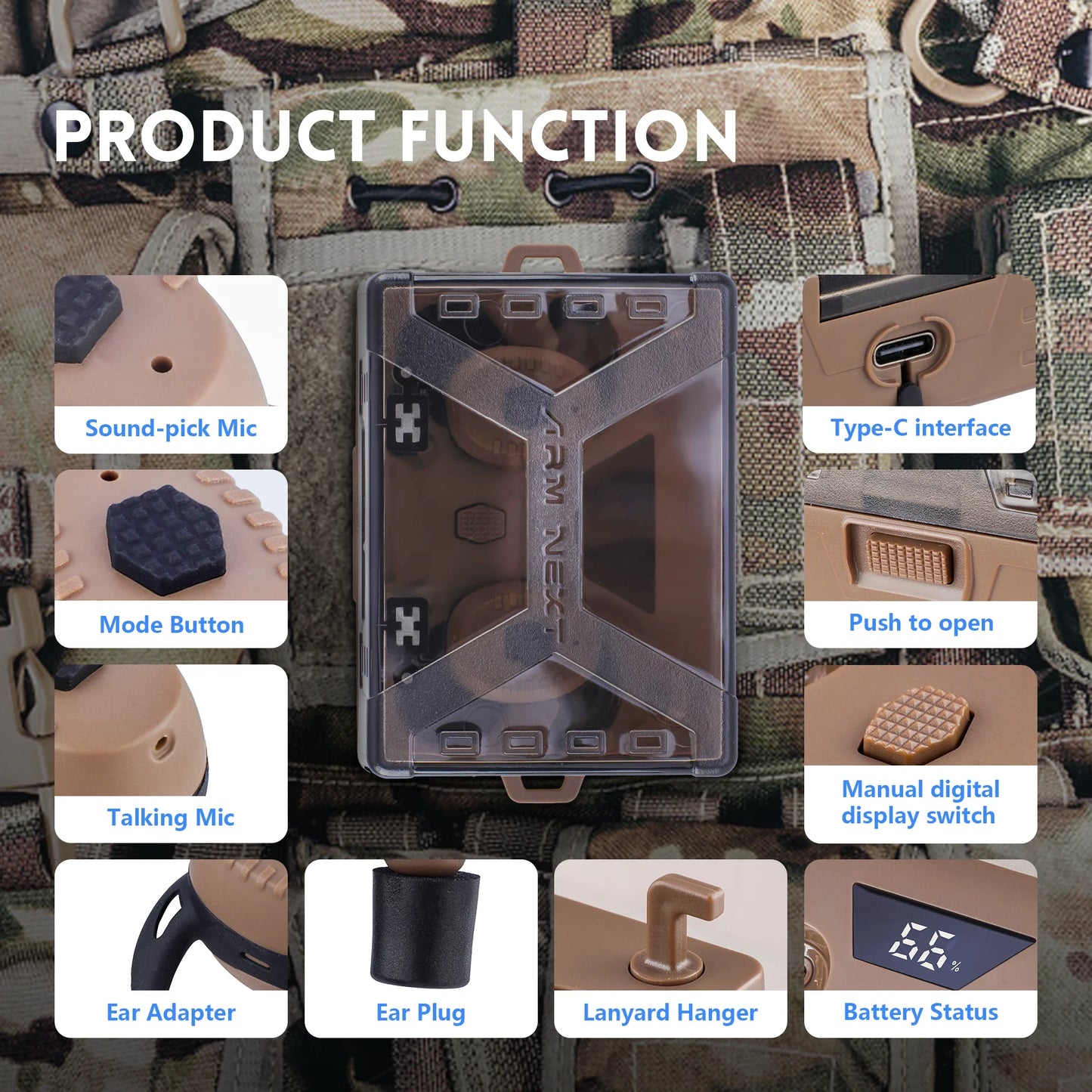 ARM NEXT E30 Tactical Bluetooth Headset – Electronic Noise-Cancelling Earplugs NRR27dB for Shooting