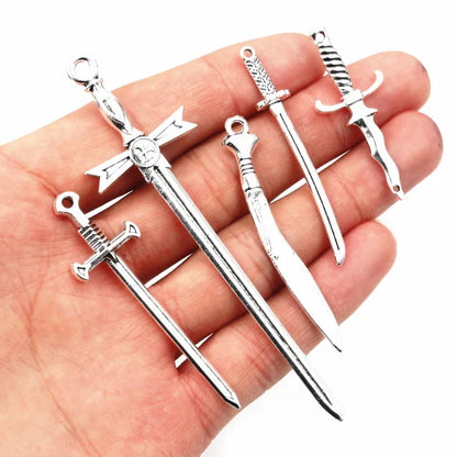 10pcs Antique Silver Sword Charms - DIY Jewelry Making Pendants Necklace Craft Accessories Findings
