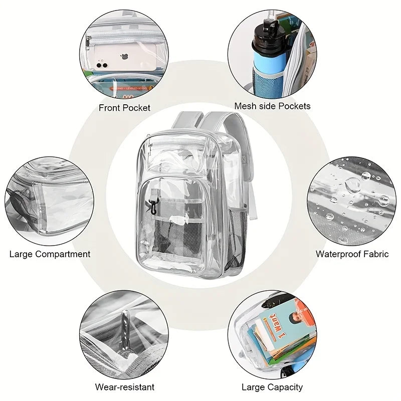 Clear PVC Backpack – Large Heavy Duty See-Through Bookbag with Reinforced Straps for School