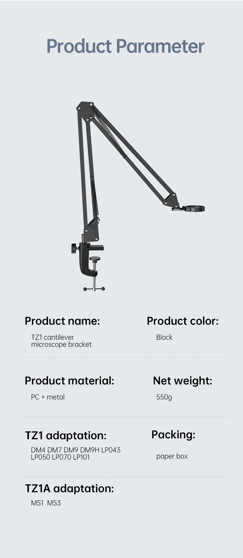 RIEVBCAU Flexible Microscope Arm Stand – Adjustable Metal Bracket, Coin Microscope Mount for DM4, DM7, DM9, MS1, MS3