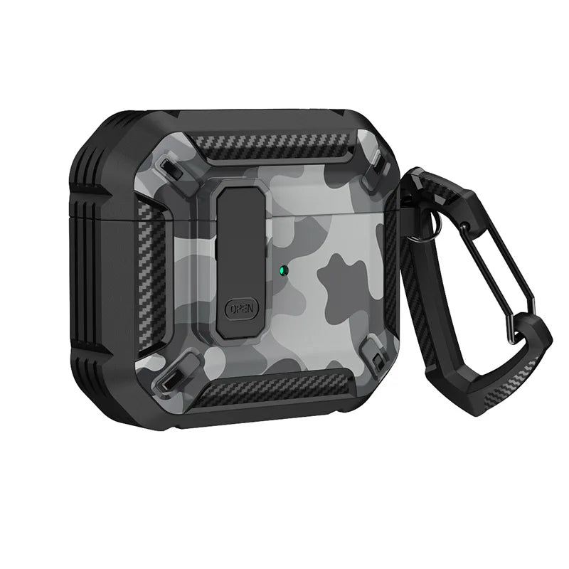Carbon Fiber Shockproof Case for AirPods Pro 1/2 & AirPods 3 – Protective Headset Cover with Switch
