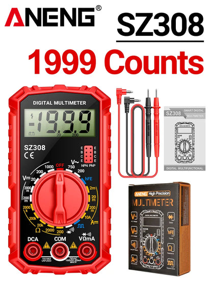 ANENG SZ308 1999-Count Multimeter — HFE Triode Tester, Square Wave Voltmeter & 10A Current Meter