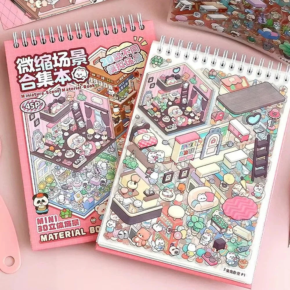NEW 20Pcs 20-in-1 Cartoon Landscape Sticker Book – DIY 3D Pocket Cabin Scene Stickers for Kids Gift