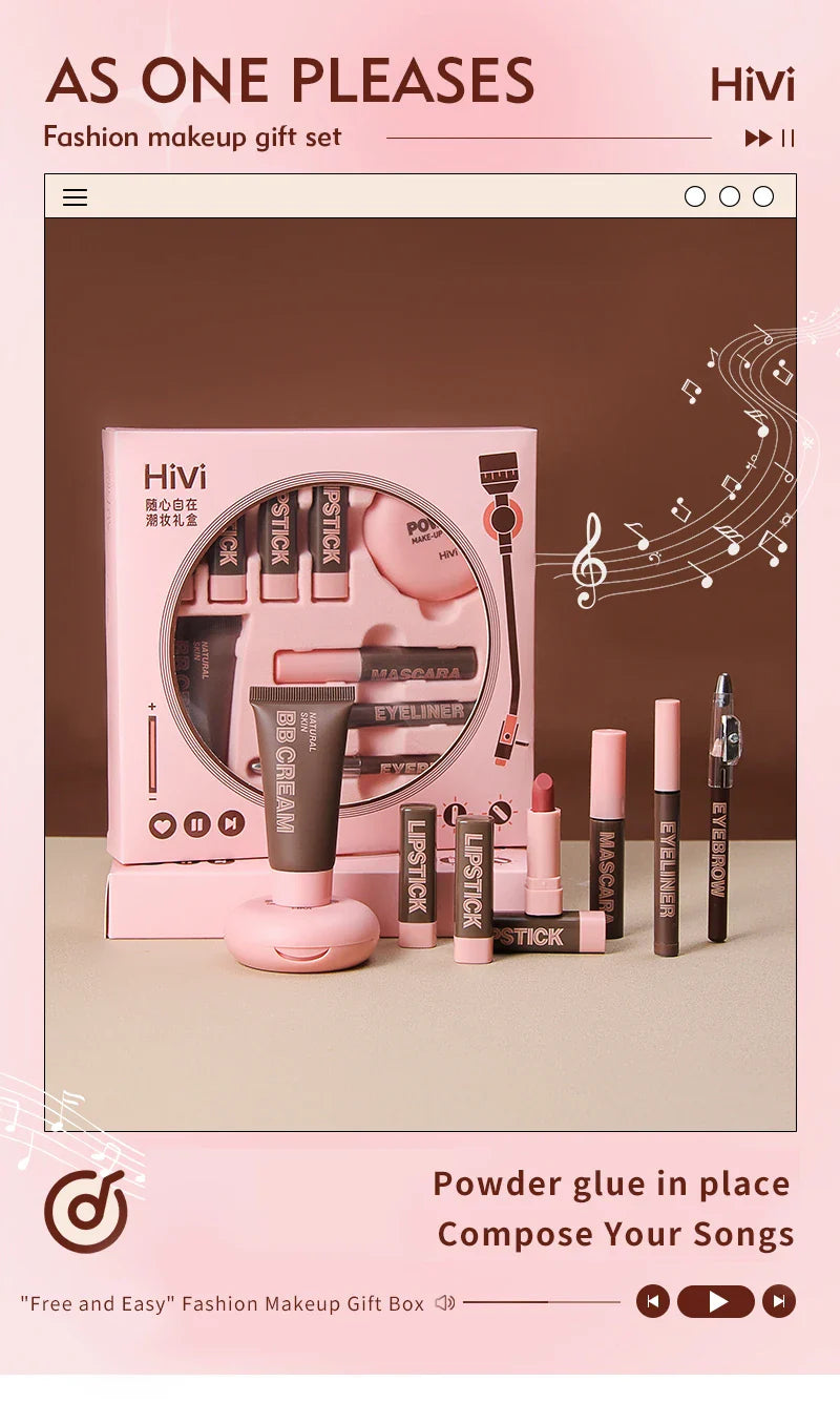 HiVi Makeup Gift Box Set – Powder, Glue, Lipstick & More, Perfect Valentine's Day Gift for Your Wife