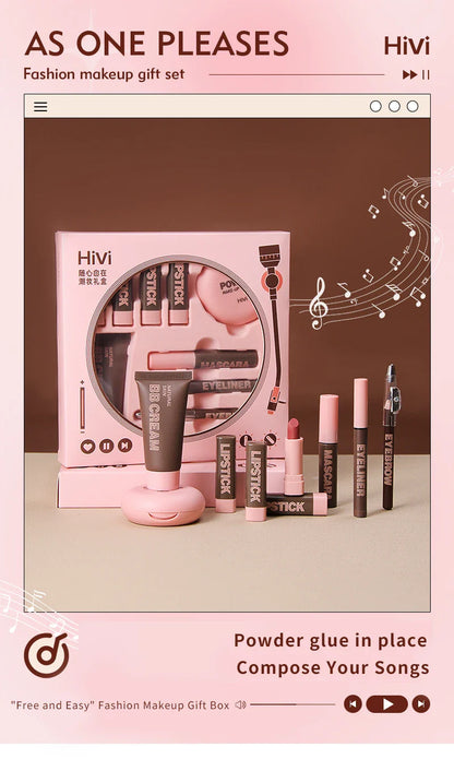 HiVi Makeup Gift Box Set – Powder, Glue, Lipstick & More, Perfect Valentine's Day Gift for Your Wife