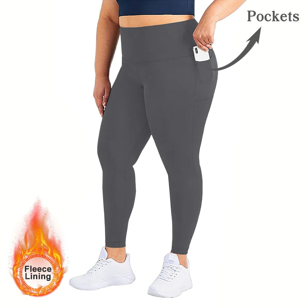 Women’s Winter Plus Velvet Leggings, Seamless Push Up, Plus Size High Waist Fleece Warm Fitness Yoga Pants, Slim Legging Sportswear