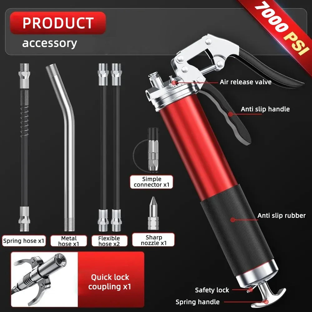 7000PSI Manual Grease Gun Kit – Pistol Grip High-Pressure Pump with 400CC Coupler for Heavy-Duty Maintenance
