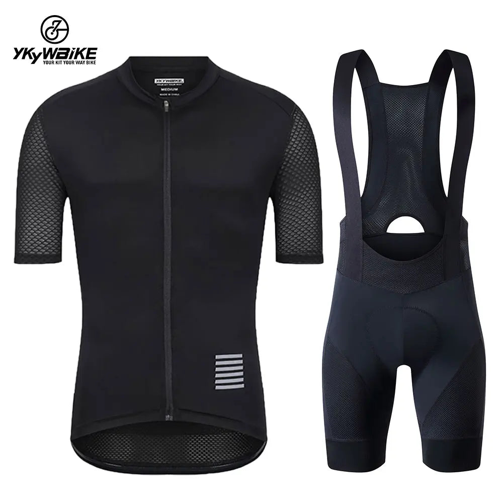 YKYWBIKE Cycling Jersey & Bib Shorts Set — Classic MTB Bike Clothing with Reflective Details