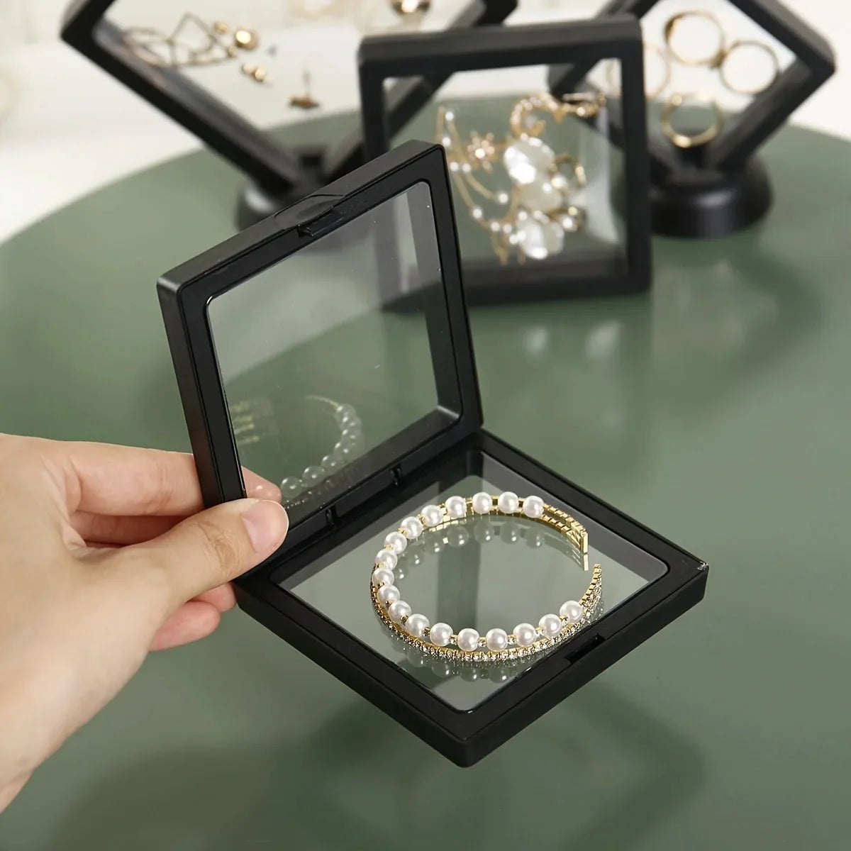 10PCS Transparent Floating Display Box Set – Clear Plastic Film Jewelry & Collectible Storage Cases for Rings, Necklaces & Accessories