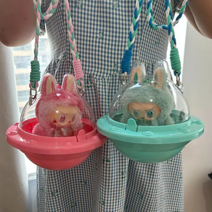 Labubu Doll Crossbody UFO Bag – Dustproof Cotton Storage Box for V1-V3 Dolls, Kids’ Gift Display Cabinet