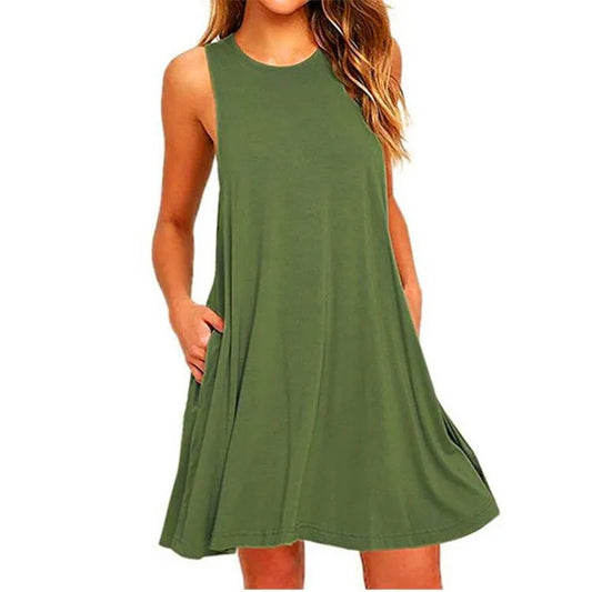 Women's Summer Casual Swing T-Shirt Dress – Beach Cover-Up with Pockets, Plus Size Loose Fit Tee Dress