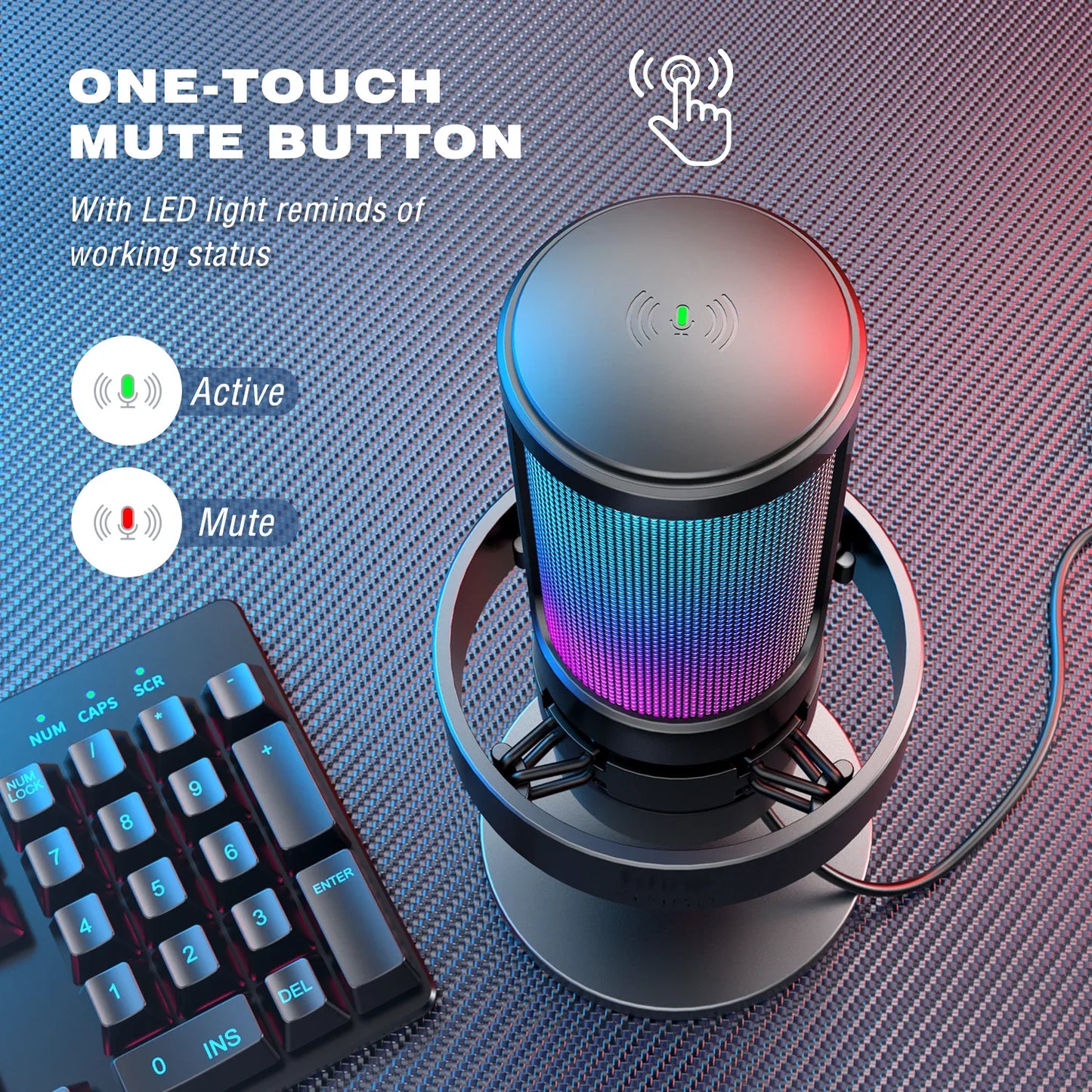 FIFINE A8 USB Microphone with RGB, Touch Mute & Headphone Output for Recording & Streaming on PC Mac