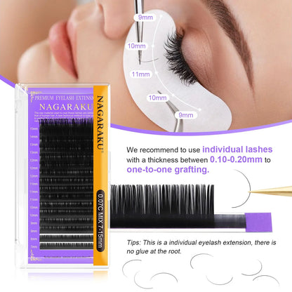NAGARAKU Eyelash Extension Set – 6 Cases Faux Mink Individual Lashes in C, D, CC, DD Curl Artificial False Eyelashes