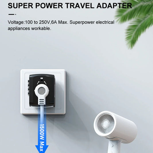 Universal Travel Adapter — Portable Socket Converter 100V-250V with 3 USB & 1 Type-C Ports for USA, EU, UK, AU, Cell Phones & Laptops
