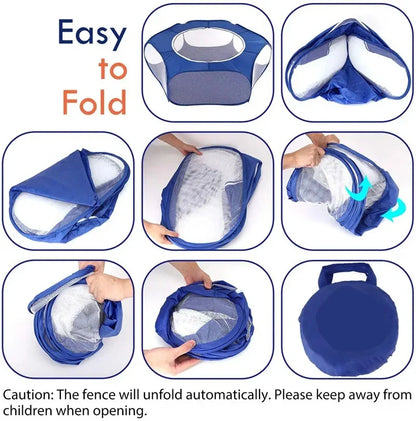 Portable Small Animal Playpen - Foldable Pet Cage with Transparent Mesh for Cats & Chickens