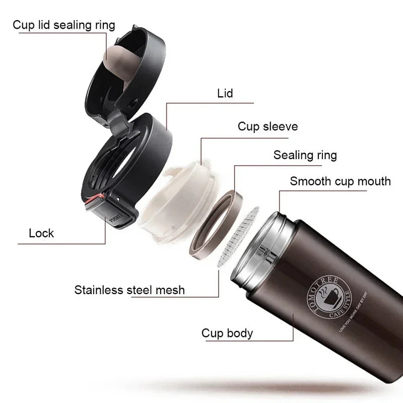 0.5L Thermal Mug - Double Wall 304 Stainless Steel Coffee Cup - Vacuum Flask Thermos Water Bottle - Leak-Proof Tea and Coffee Mug