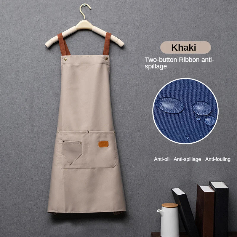 Customized Embroidery Kitchen Apron – Waterproof Bib with Logo, Signature, Pockets, and Waist Bag for Home Chefs & Bakers