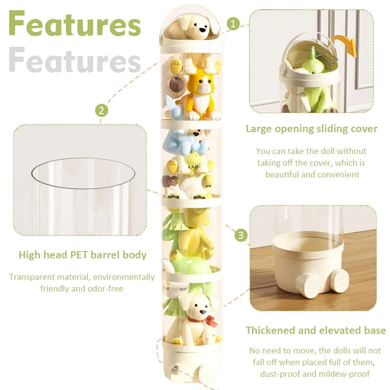 Transparent Doll Storage Box - Plush Toy Organizer Tube & Stuffed Toy Storage Barrel for Children