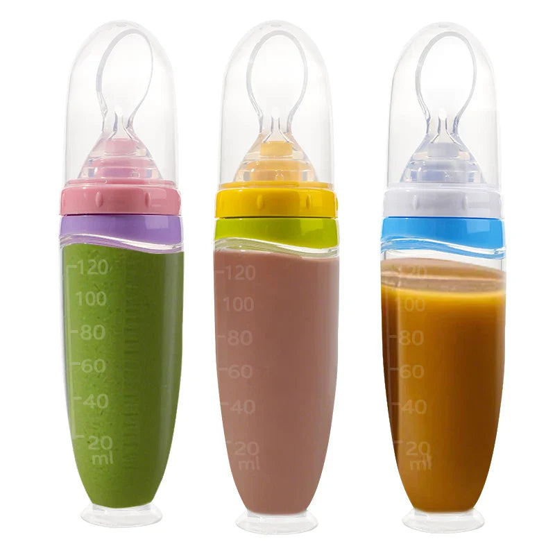 120ml Infant Silicone Food Squeeze Feeder – Baby Fruit Puree & Rice Paste Dispenser with Detachable Spoon