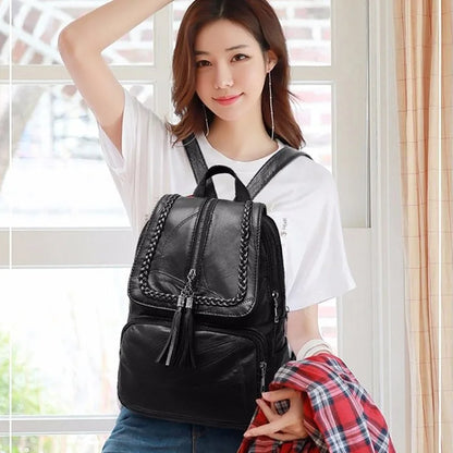 Women's Classic Black Waterproof Backpack - Multi-Function School and Travel Shoulder Bag
