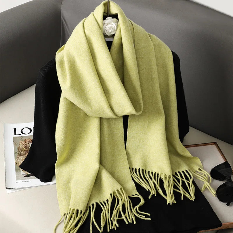 62-Color Solid Women’s Winter Scarf — Thick Warm Cashmere Pashmina Shawl with Tassels, Outdoor Luxury Wrap, Windproof Fashion Scarf