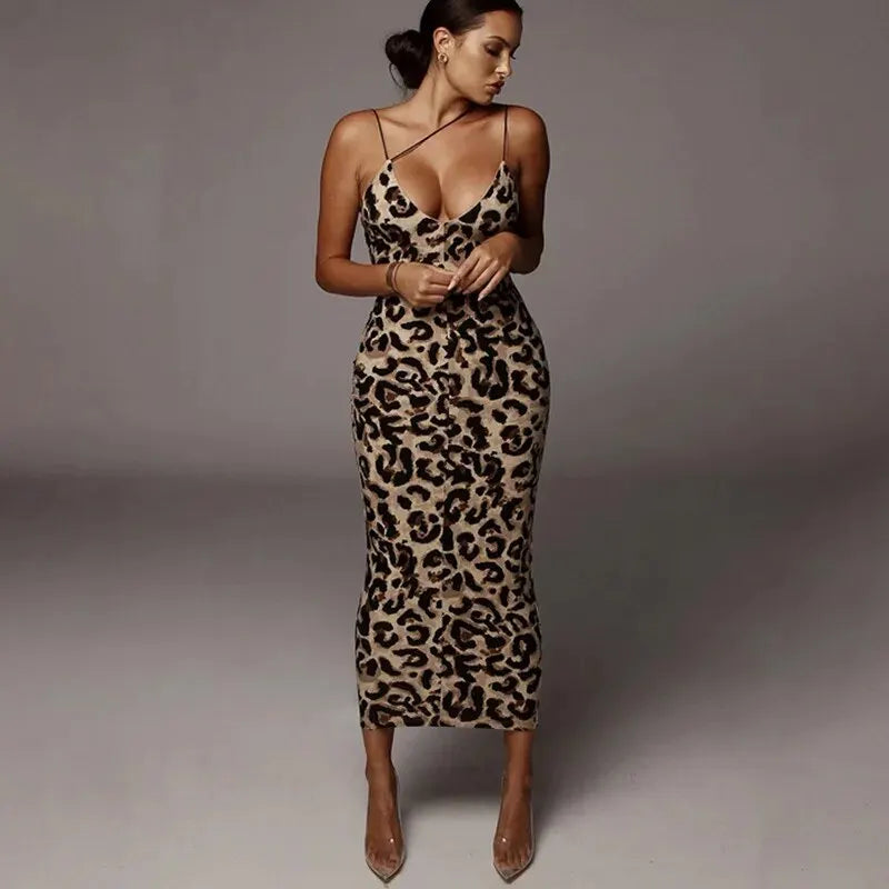 Dulzura Women’s Leopard Bodycon Midi Dress – Party, Club & Evening Streetwear Summer 2024 Wholesale
