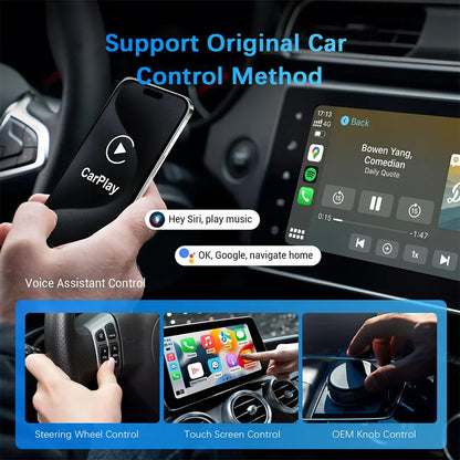 2-in-1 AI Box Mini Adapter – Wired to Wireless CarPlay & Android Auto, Plug and Play WiFi Smart Dongle, Compatible with 99% of Cars