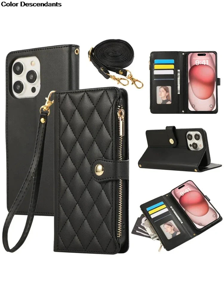 Lanyard Flip Leather Case for Xiaomi – Zipper Wallet & Card Cover for Redmi Note 13/12/12S/11/11S/10/10S/9S/9 Pro/13C/12 Poco X5/M6 Pro