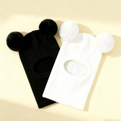 Kids Winter Hooded Knitted Hat - Warm Double-Ball Cap with Ear & Neck Protection