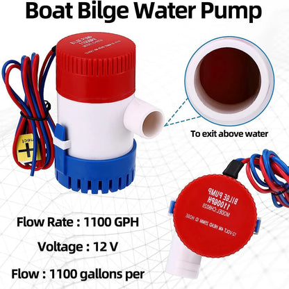 12V Submersible Marine Bilge Water Pump 1100GPH – Vacuum Boat Pump for Seaplane, Houseboat & Motorhome Water Removal System