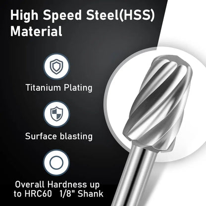 10Pcs HSS Rotary File Set for Metal & Woodworking – High-Speed Steel Milling Cutters Rat-Tail Rotary Burr Tool Kit for Precision Grinding