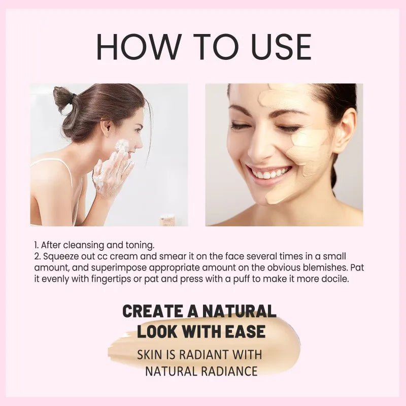 CC Foundation Cream – Natural Moisturizing, Waterproof, Brightening Concealer with Oil-Control & Long-Lasting Coverage