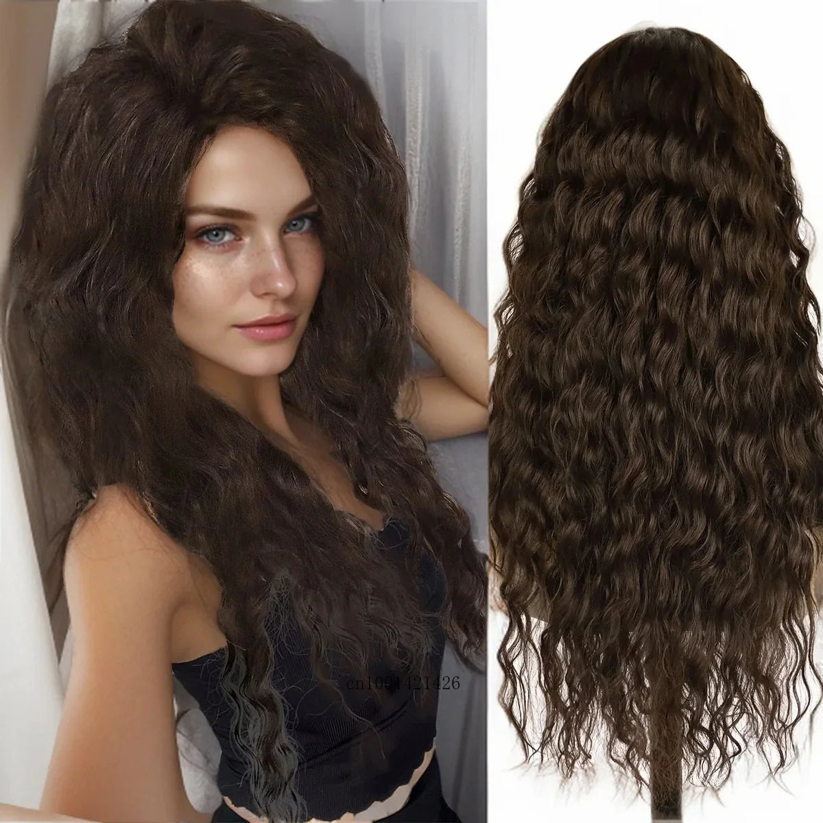 Ash Blonde Synthetic Wig – 26" Long Curly Ombre Hair, Fluffy Wave Wig for Women, Costume & Party Wig