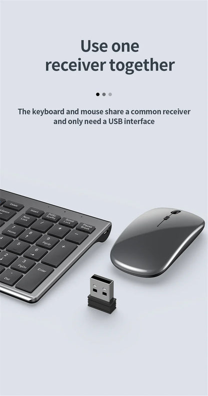 Gray Bluetooth 5.0 & 2.4G Wireless Keyboard and Mouse Combo – Rechargeable Full-Size Set for Notebook & Laptop