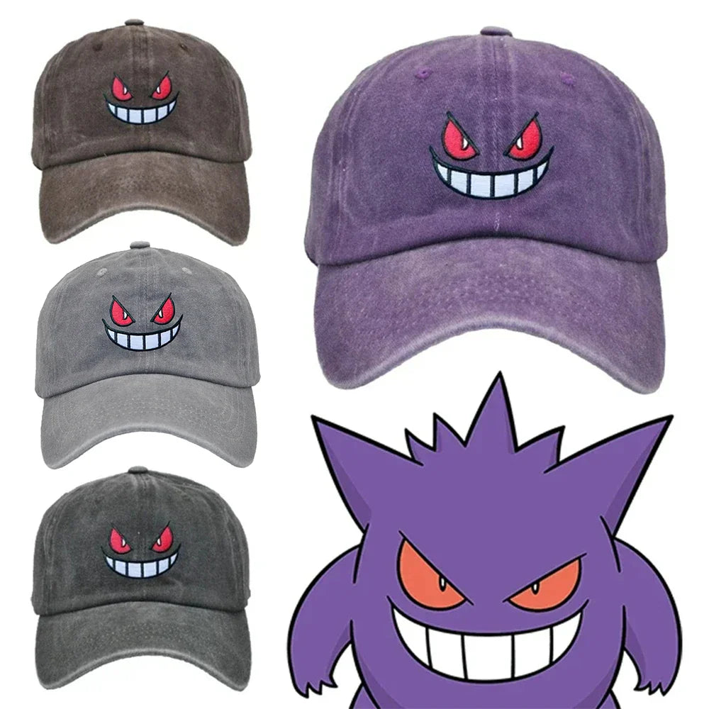 Anime Pokemon Gengar Baseball Cap — Adjustable Snapback Hip Hop Hat with Embroidery for Men & Women