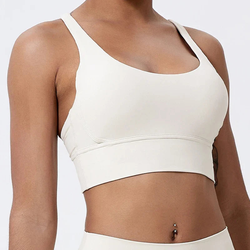 Push-Up Sports Bra for Women – Cross Back Yoga Crop Top, Shockproof Gym Fitness Bra for Running & Workout